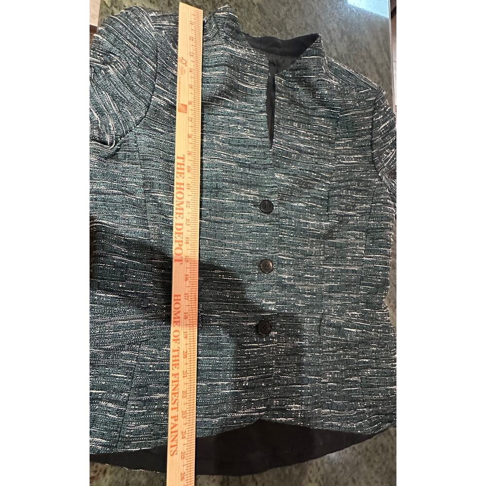 Lafayette 148 New York Tweed Blazer Teal Metallic Size 14 Runs Small - Picture 7 of 10
